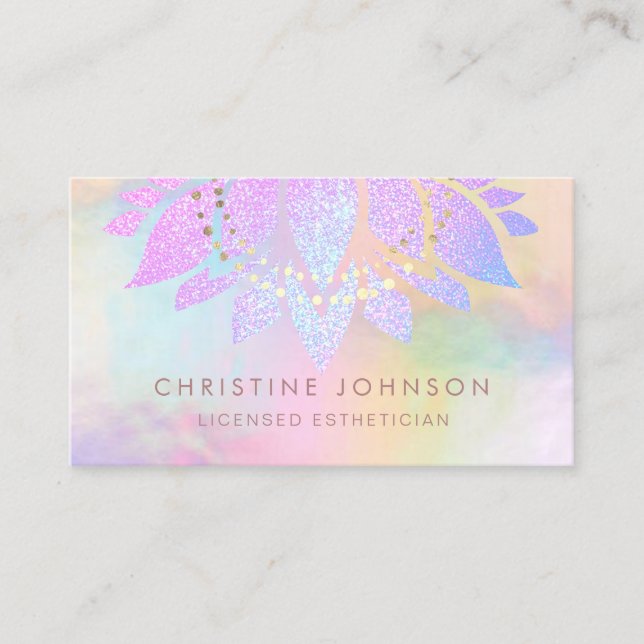 Faux rainbow glitter purple lotus business card (Front)