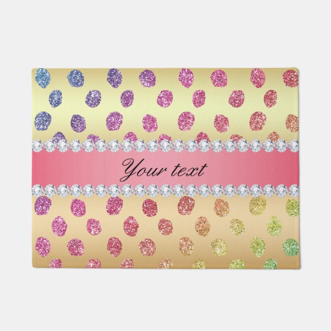 Faux Rainbow Glitter Spots Diamonds Gold Doormat (Front)