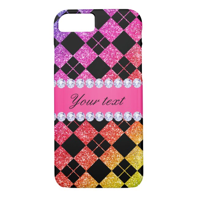 Faux Rainbow Neon Glitter Diamonds Black Case-Mate iPhone Case (Back)
