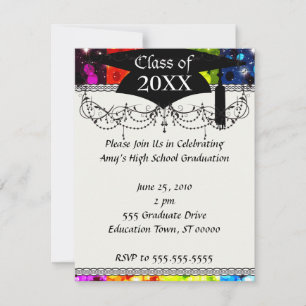 faux rainbow sparkle glitter graduation invitation