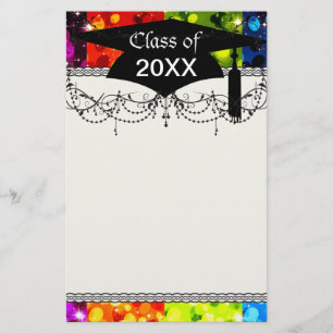 faux rainbow sparkle glitter graduation stationery