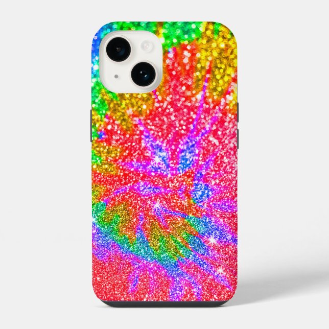 Faux Rainbow Tie Dye Glitter Swirl Pattern iPhone Case (Back)