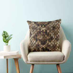 Faux Rattlesnake Snakeskin Throw Pillow