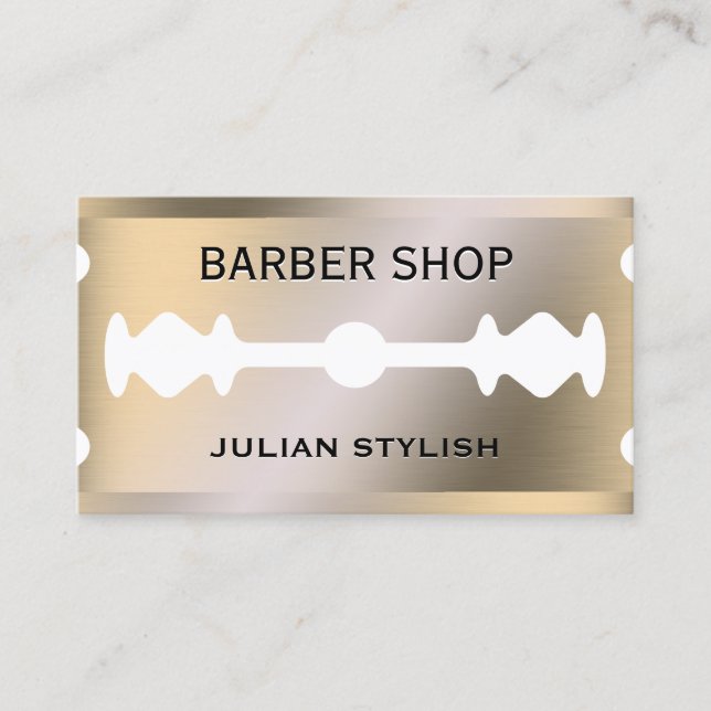Faux razor blade gold metallic  business card (Front)
