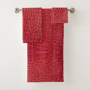 Faux red alligator leather bath towel set