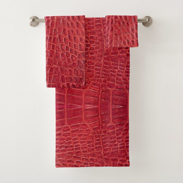 Faux red alligator leather bath towel set (Insitu)