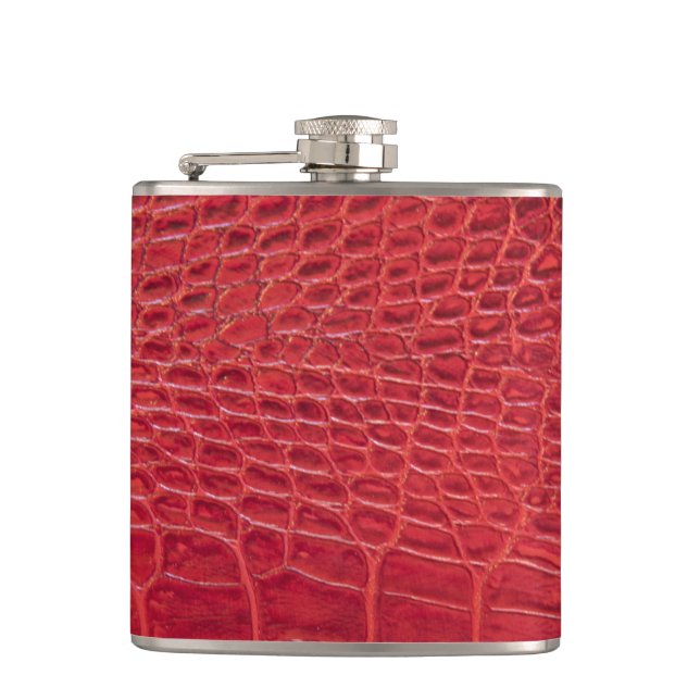 Faux red alligator leather hip flask (Front)