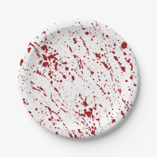 Faux Red Blood Spatter Halloween Party Paper Plate