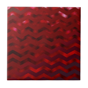 Faux Red Burgundy Black Foil Texture Chevron Tile