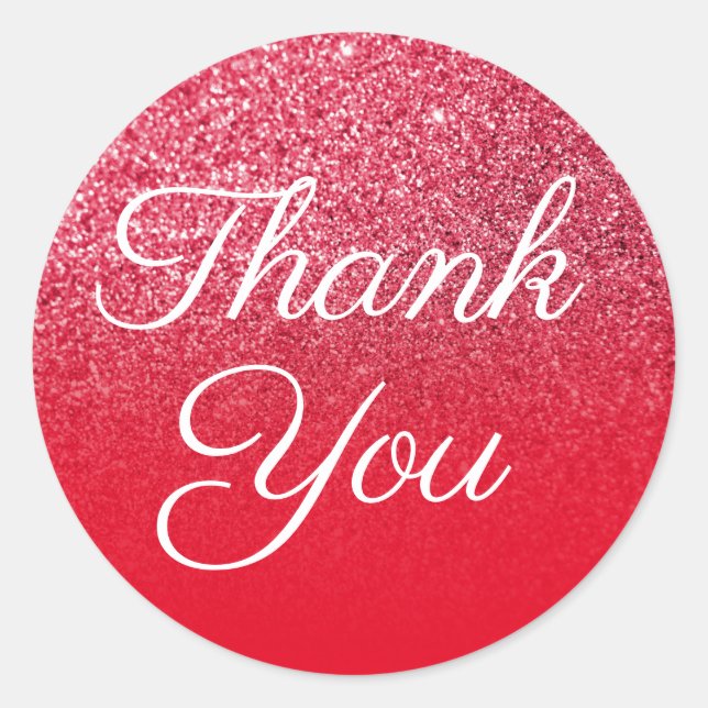 Faux Red Glitter Ombre Thank You Classic Round Sticker (Front)