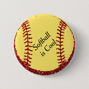 Faux Red Glitter Softball or Baseball 2 Inch Round Button