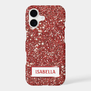 Faux Red Glitter Texture Look With Custom Name