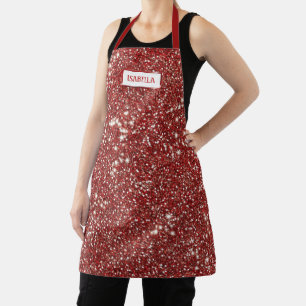 Faux Red Glitter Texture Look With Custom Name Apron