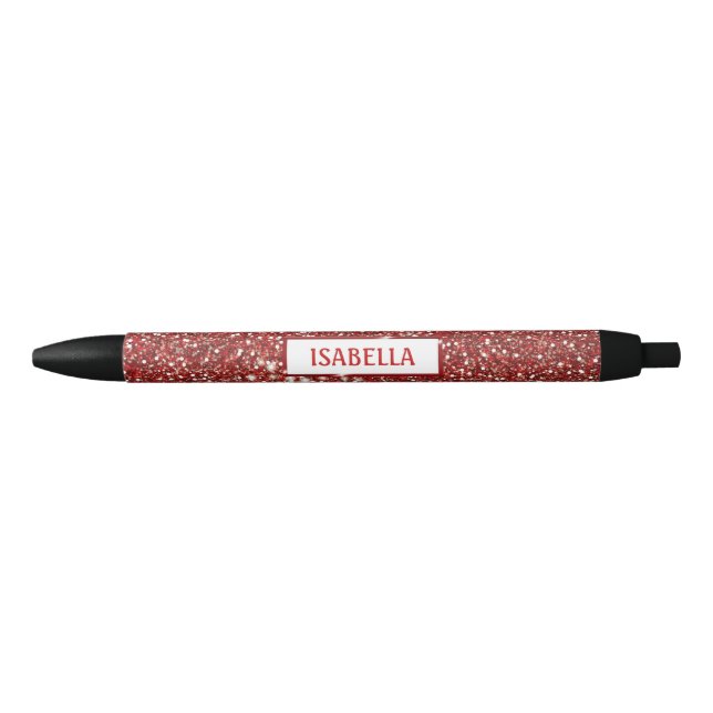 Faux Red Glitter Texture Look With Custom Name Black Ink Pen (Front)