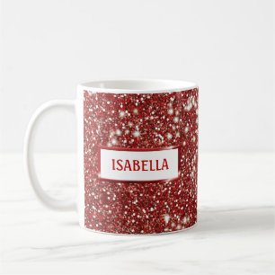 Faux Red Glitter Texture Look With Custom Name Coffee Mug
