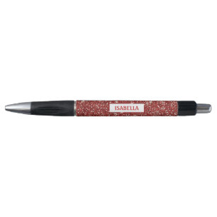 Faux Red Glitter Texture Look With Custom Name Pen