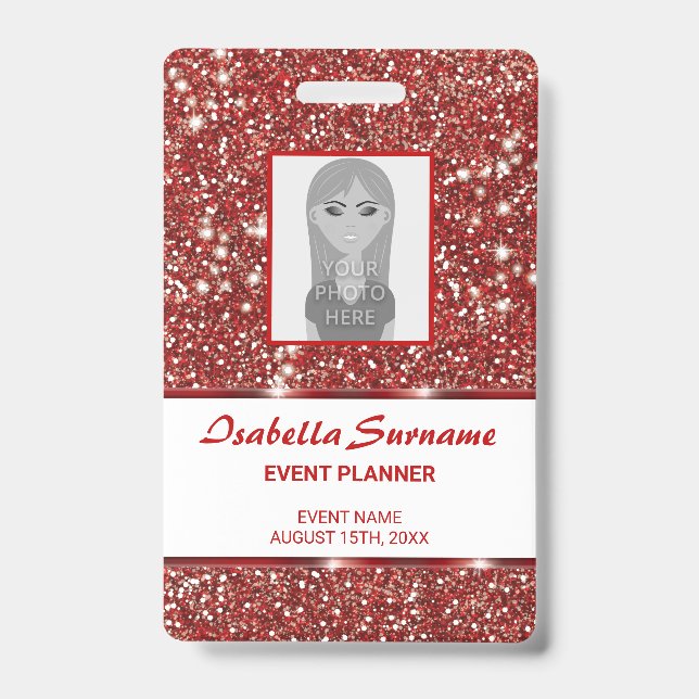 Faux Red Glitter Texture Look With Custom Text Badge (Front)