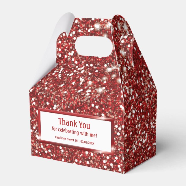 Faux Red Glitter Texture Look With Custom Text Favor Box (Front Side)