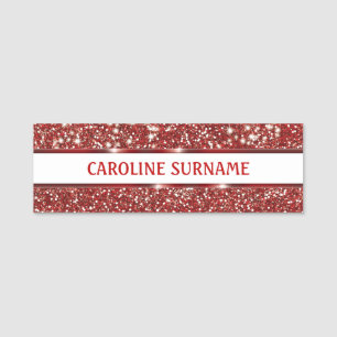 Faux Red Glitter Texture With Custom Name - Tag