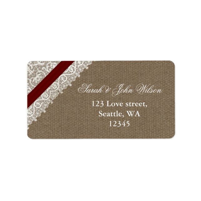 FAUX red lace and burlap ,return address label (Front)