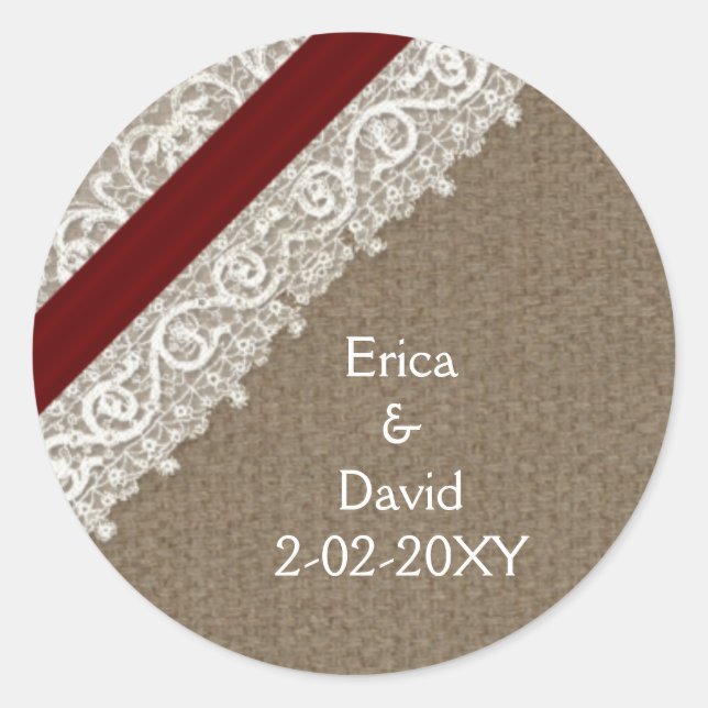 FAUX red lace and burlap , wedding seals (Front)