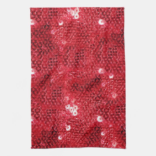Faux Red Sequin Pattern Image Kitchen Towel (Vertical)