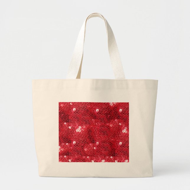 Faux Red Sequin Pattern Image Large Tote Bag (Front)