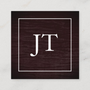 Faux Red Velvet White Border Monogram Square Business Card