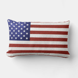 Faux Red White Blue Leather USA Flag Lumbar Pillow
