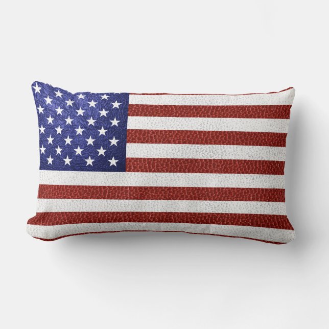 Faux Red White Blue Leather USA Flag Lumbar Pillow (Front)
