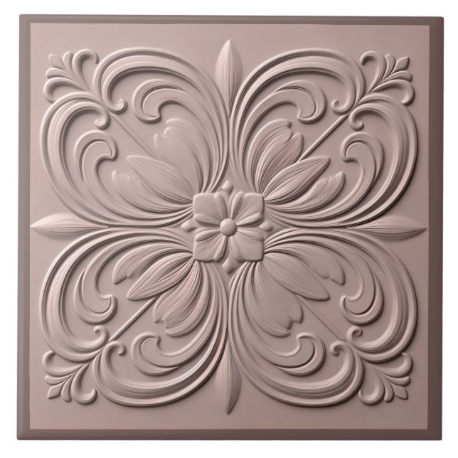 Faux Relief Dusty Rose Neoclassic Decorative  Tile (Front)