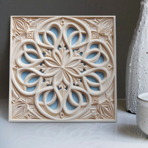 Faux Relief Floral Moroccan Tile Home Decor Accent