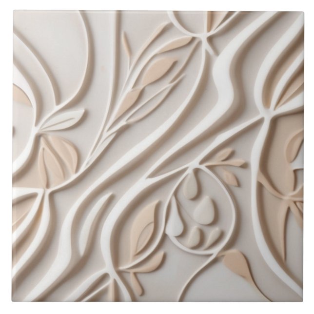 Faux Relief Pastel Beige & White Modern Abstract Tile (Front)