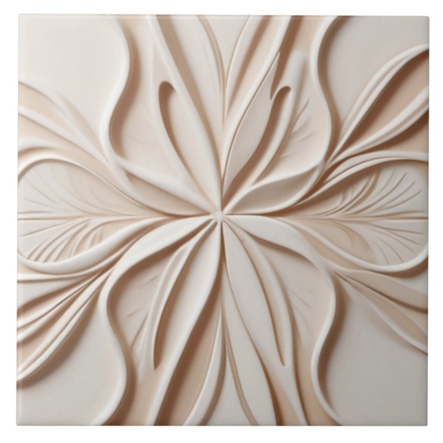 Faux Relief Pastel Beige & White Modern Abstract Tile (Front)