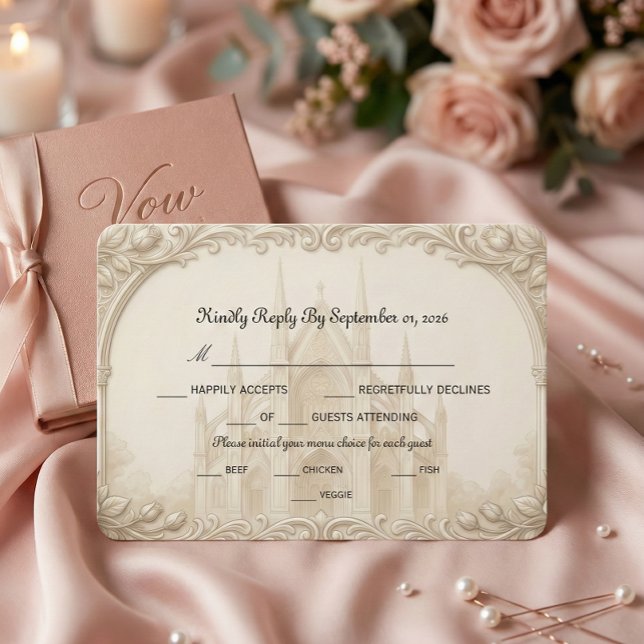 Faux Relief Stone Cathedral Sketch Formal RSVP Card (Creator Uploaded)