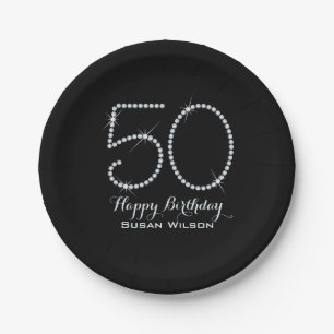 Faux Rhinestone 50th Birthday Paper Plate