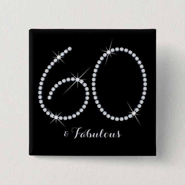 Faux Rhinestone 60th Birthday 2 Inch Square Button (Front)