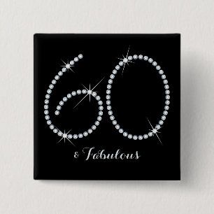 Faux Rhinestone 60th Birthday 2 Inch Square Button