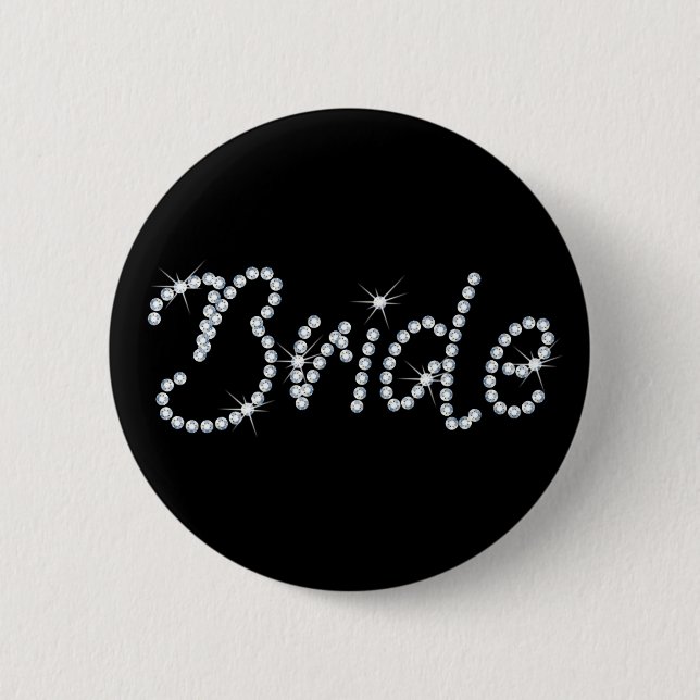 Faux Rhinestone Bride 2 Inch Round Button (Front)
