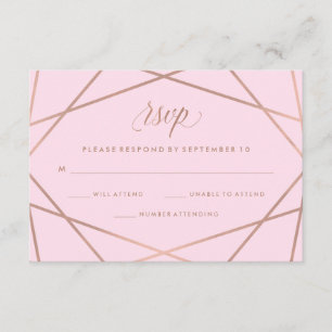 Faux Rose géométrique Or et rose mariage RSVP