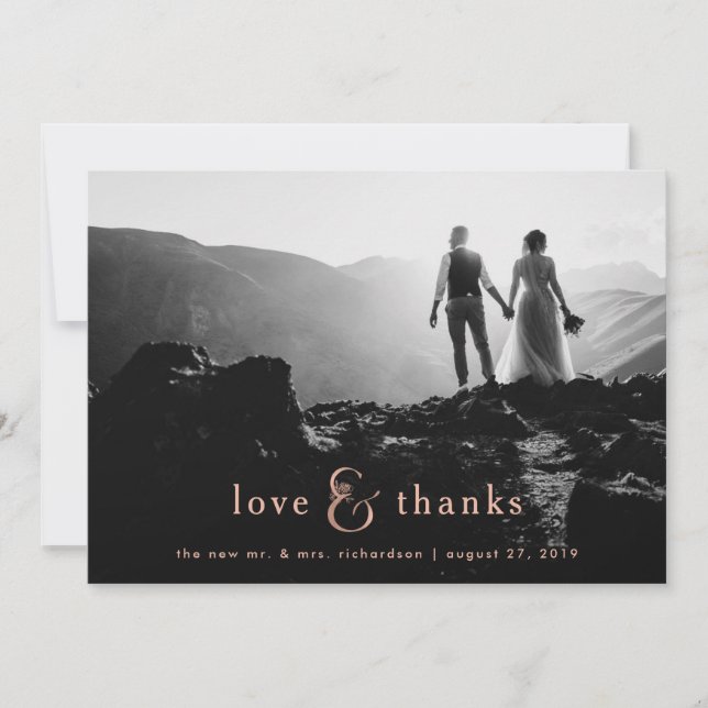 Faux Rose Gold Ampersand | Four Photo Thank You (Front)