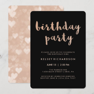Faux Rose Gold and Black Birthday Party Invitation
