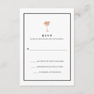 Faux Rose Gold and Black Palm Tree   Glam RSVP Card