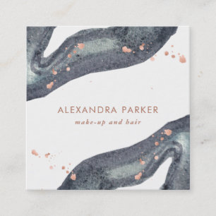 Faux Rose Gold and Watercolor Grey Geode   Square Square Business Card
