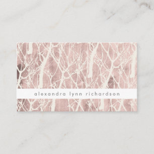 Faux Rose Gold and White Trendy Trees Pattern Business Card