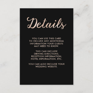 Faux Rose Gold Bokeh and Black Guest Details Enclosure Card
