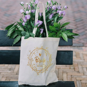 Faux Rose Gold Bride Heart Personalized Wedding Tote Bag