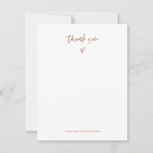 Faux Rose Gold | Casual Script and Heart Thank You Card (Front)