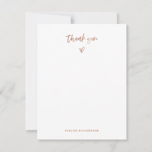 Faux Rose Gold   Casual Script and Heart Thank You Card