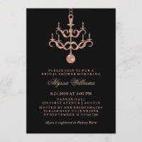 Faux Rose Gold Chandelier on Black Bridal Shower